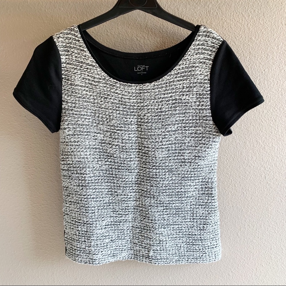 LOFT Short Sleeve Black and White Blouse S